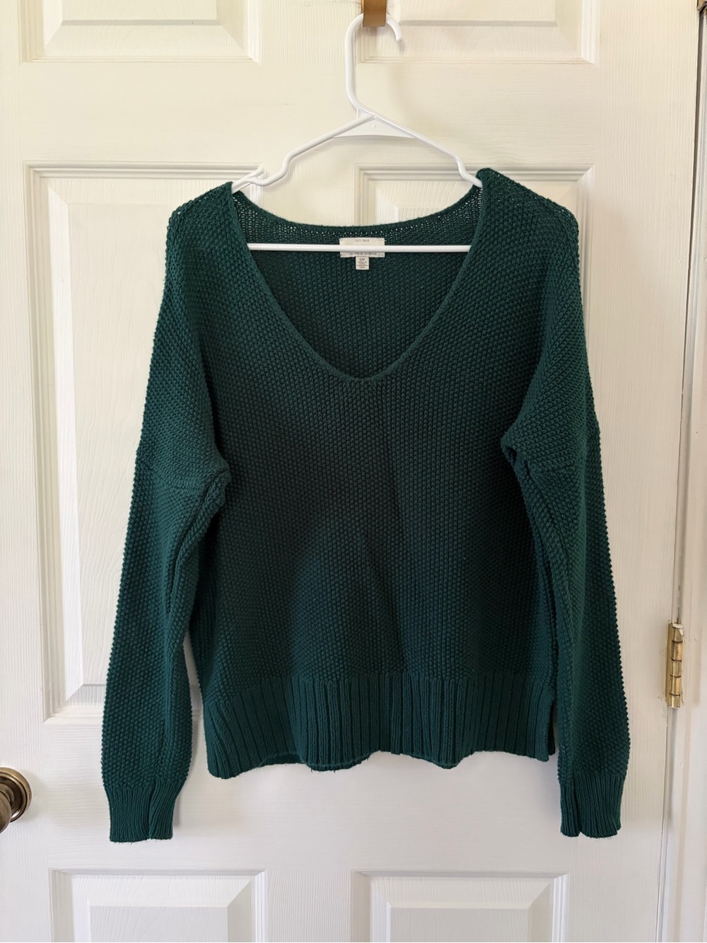 Lucky Brand Deep Green V-Neck Knit Sweater